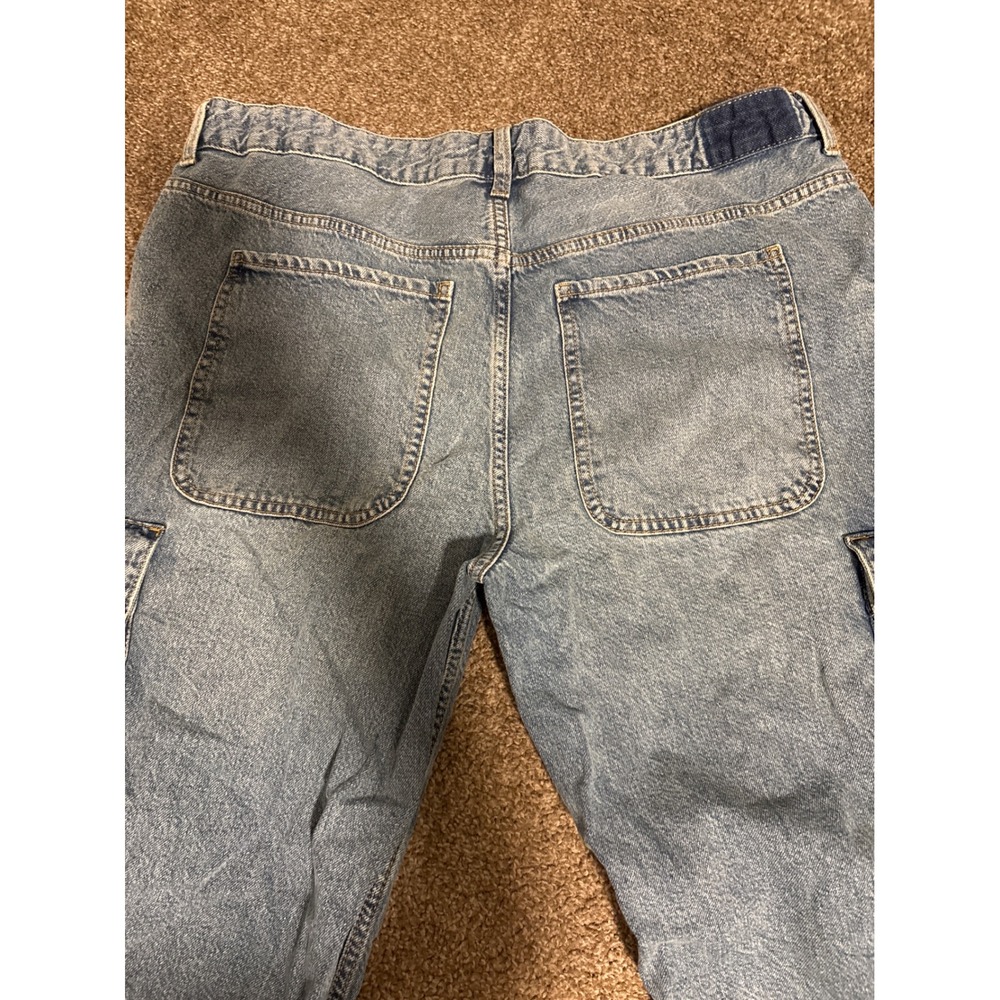 S.O.N.G. Cargo Jeans Women 16 Blue Light Wash Excellent Wide Leg Utility Denim - Picture 3 of 3